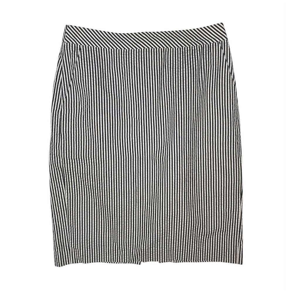 J. CREW No. 2 Pencil Skirt 2 Seersucker Navy White Stripe Coastal Grandma Preppy